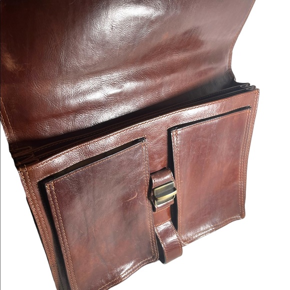 Vintage THE TREND Italian Italy honey Leather briefcase multi pocket distressed - Picture 9 of 11